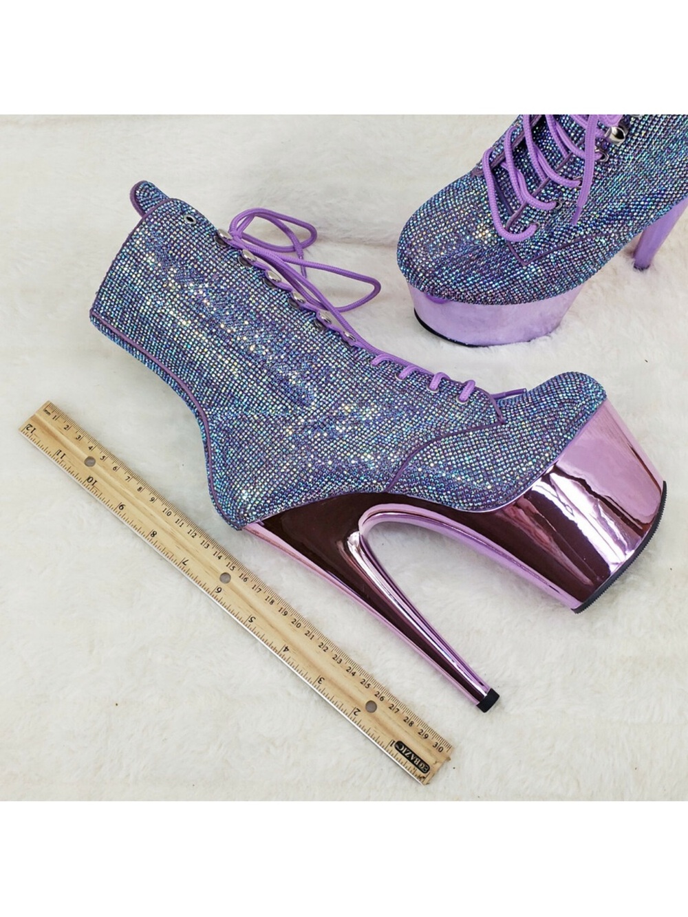 NWT Purple Sequin Platform Lace-Up Ankle Boots 7 - Picture 2 of 5